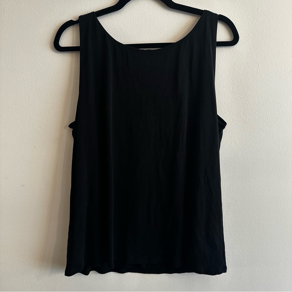 EILEEN FISHER Stretch Jersey Scoop Neck Tank Womens Size Large Black Classic Top - Picture 8 of 8
